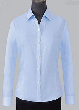 蓝色条纹女士V领衬衫制作办公室必选MZN-VC31
