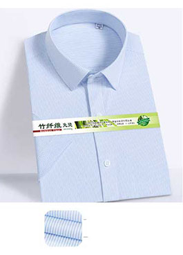 订制条纹蓝色短袖男士衬衫竹纤维面料