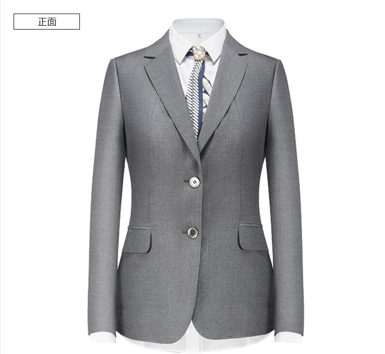 女士灰色两粒扣羊毛面料工服定制正面款式图